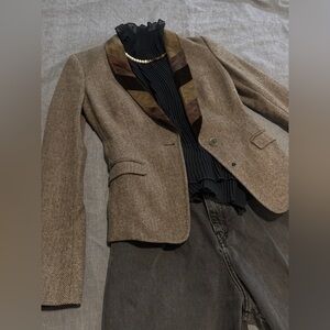 Dolce & Gabbana Brown Herringbone Blazer IT 40 Silk Trim Made in Italy